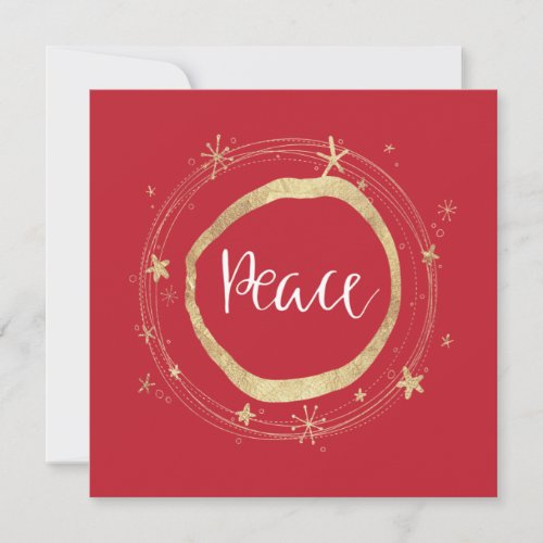 Elegant Modern Red Peace Gold Star Holiday Card