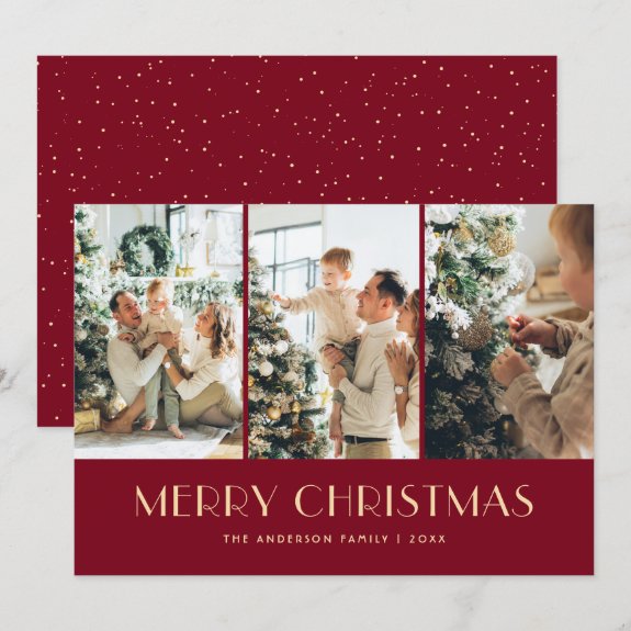 Elegant Modern Red Photo Collage Christmas Cards