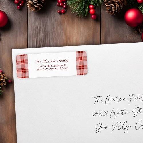 Elegant Modern Red Plaid Return Address Label