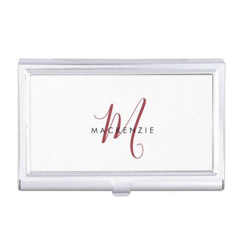 Elegant Modern Red Script Monogram Business Card Case
