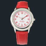 Elegant Modern Red Stylish Custom Name Kids Watch<br><div class="desc">Designed for the child who is learning to read the time, the face of the watch has clear readable dial, and fun cool stylish snazzy color. The hour and every 5 minutes are clearly written while the 5-minute-in-between are indicated by a short line to help the kid learn to read...</div>