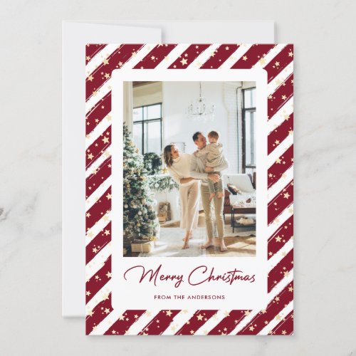 Elegant Modern Red White Photo Merry Christmas Holiday Card