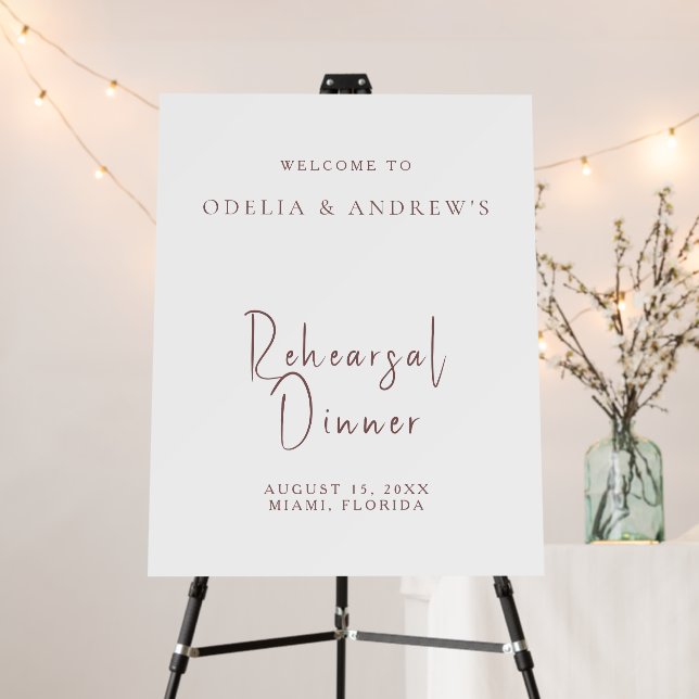 Elegant Modern Rehearsal Dinner Wedding Welcome Foam Board (In Situ (Stand))