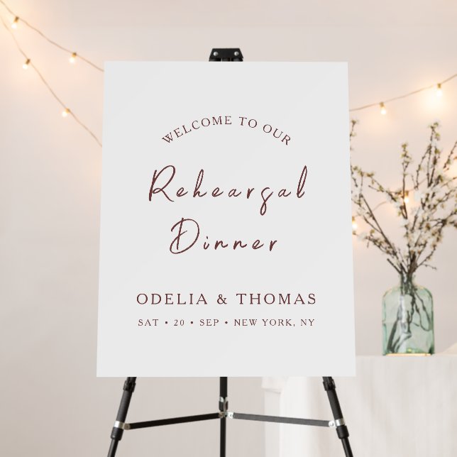 Elegant Modern Rehearsal Dinner Wedding Welcome Foam Board (In Situ (Stand))