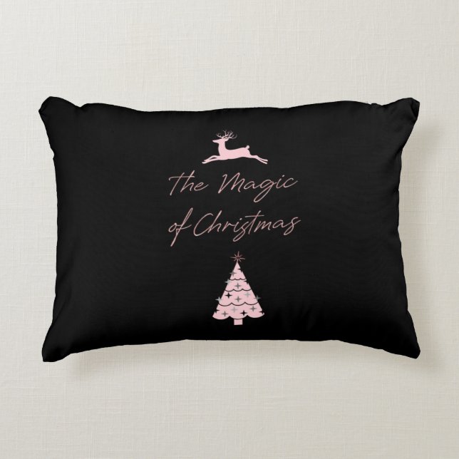 Elegant Modern Reindeer and Christmas Tree Accent Pillow (Front)