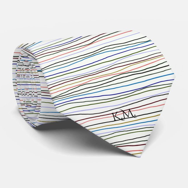 Elegant Modern Retro Geometric Linnear Monogram Neck Tie (Rolled)
