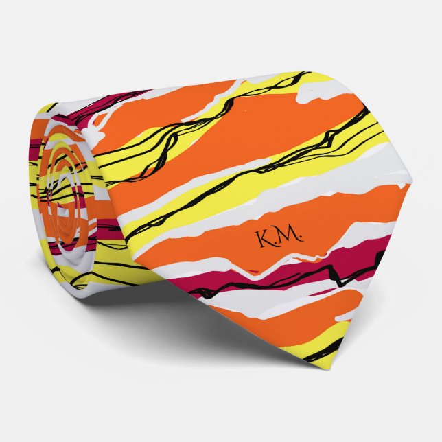 Elegant Modern Retro Geometric Linnear Monogram Neck Tie (Rolled)