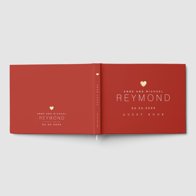 Elegant Modern Romantic Brick-Red Heart Guest Book (Full)