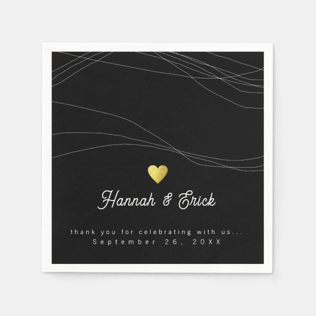 Elegant Modern Romantic Heart Wedding Black Napkins (Front)