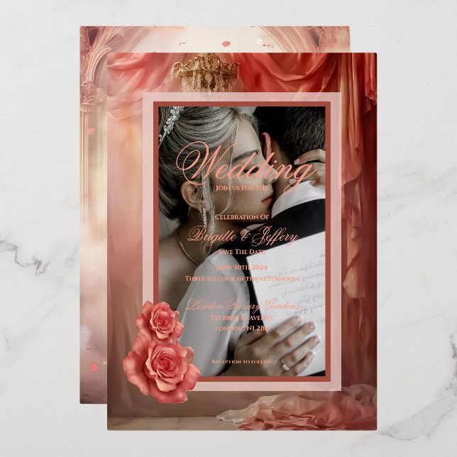 Elegant modern romantic rose gold foil  foil invitation (Front/Back)