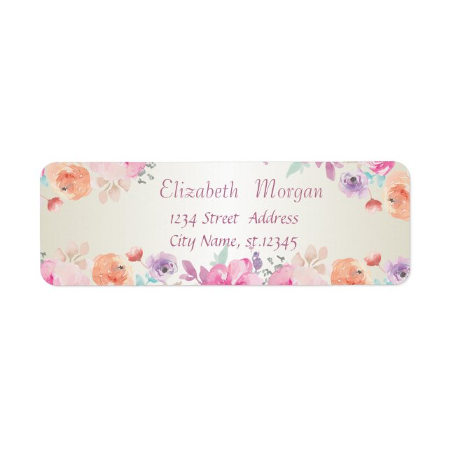 Elegant Modern  Romantic Watercolor  Flowers Label (Front)