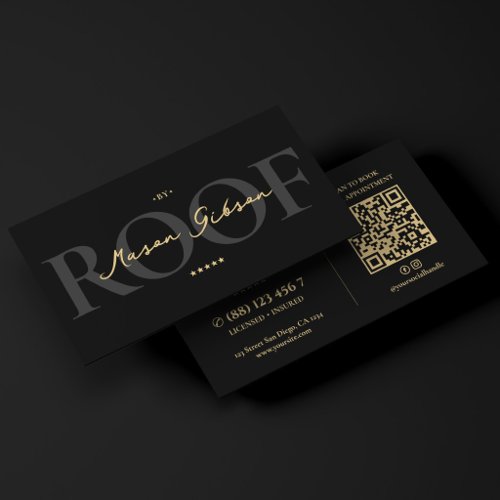 Elegant Modern Roof Contractor Black Script Business Card