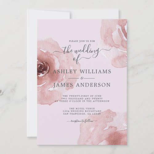 Elegant Modern Rose Floral Pink Wedding Invitation