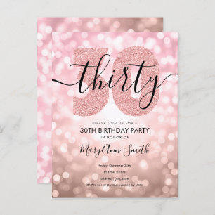 Elegant Modern Rose Gold 30th Birthday Party Invitation Postcard