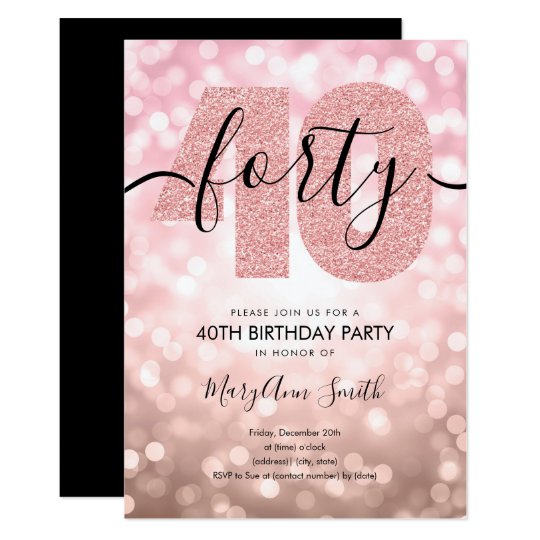 Elegant Modern Rose Gold 40th Birthday Party Invitation | Zazzle.com