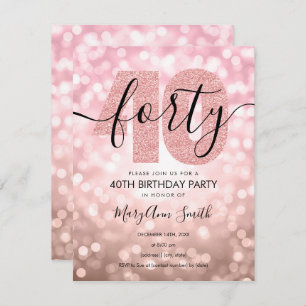 Elegant Modern Rose Gold 40th Birthday Party Invitation