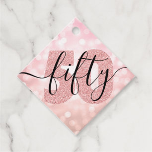 Elegant Modern Rose Gold 50th Birthday Glitter Favor Tags