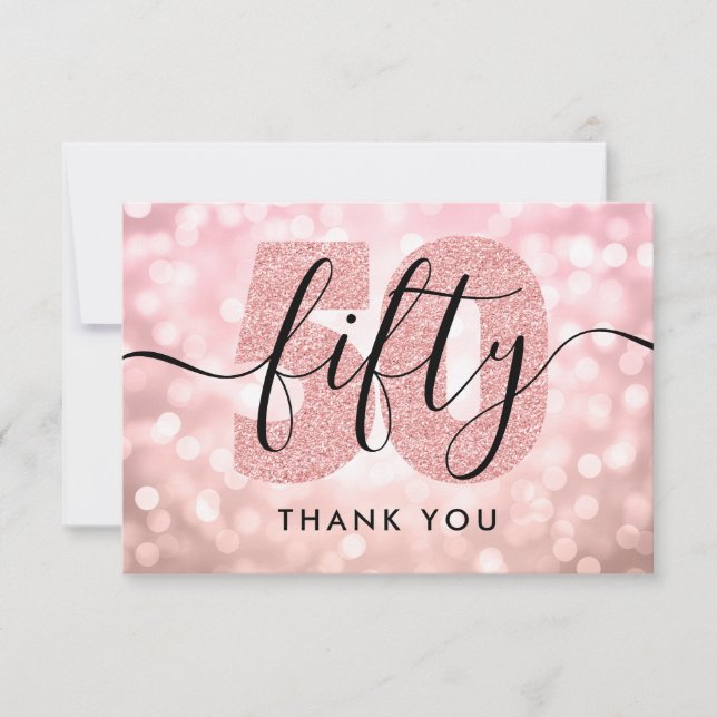 Elegant Modern Rose Gold 50th Birthday Thank You Card (Front)