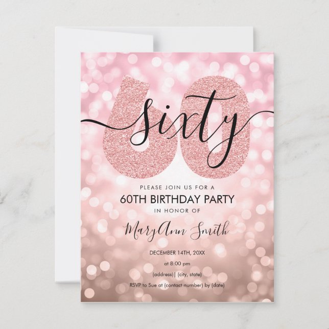 Elegant Modern Rose Gold 60th Birthday Party Invitation (Front)
