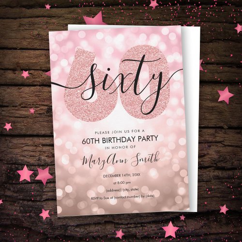 Elegant Modern Rose Gold 60th Birthday Party  Invitation