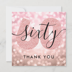 Elegant Modern Rose Gold 60th Birthday Thank You Card