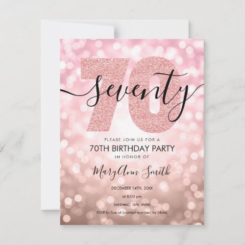 Elegant Modern Rose Gold 70th Birthday Party Invitation