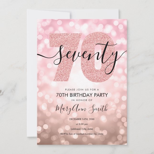 Elegant Modern Rose Gold 70th Birthday Party Invitation (Front)