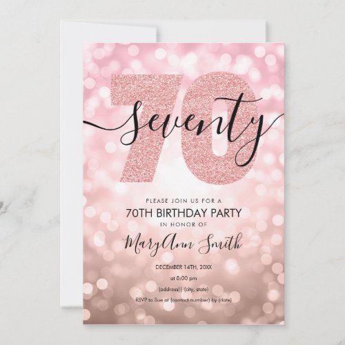 Elegant Modern Rose Gold 70th Birthday Party Invitation