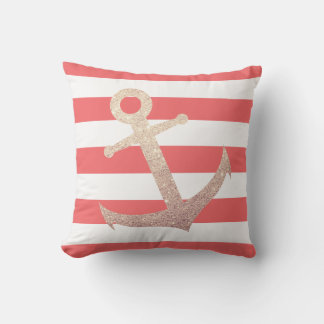 Elegant modern rose gold anchor striped throw throw pillow