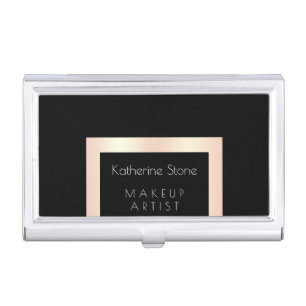 Elegant modern rose gold & black makeup artist business card case