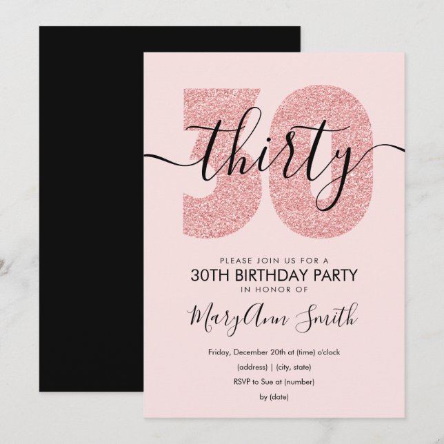 Elegant Modern Rose Gold Blush 30th Birthday Invitation (Front/Back)