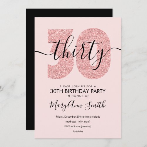 Elegant Modern Rose Gold Blush 30th Birthday Invitation