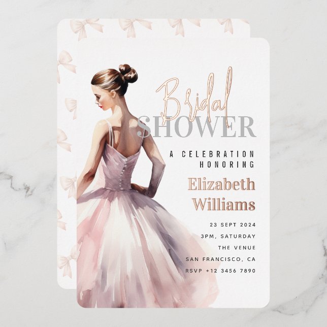 Elegant Modern Rose Gold Bridal Shower Party Foil Invitation (Front/Back)