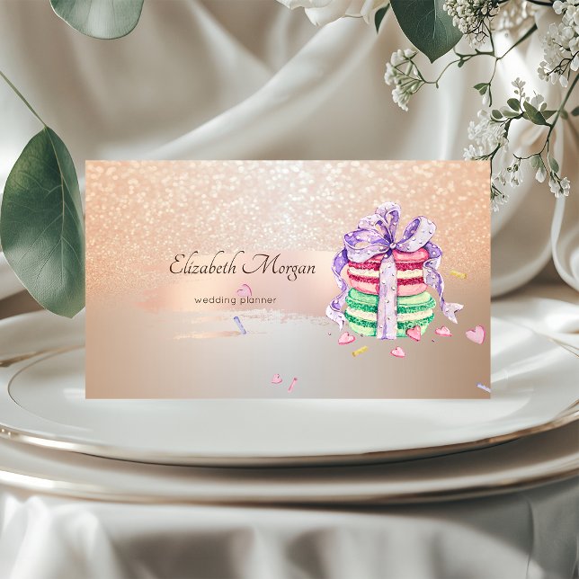 Elegant Modern, Rose Gold Brush Stroke,Macarons Business Card (Creator Uploaded)