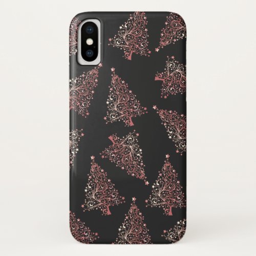 Elegant modern rose gold Christmas tree pattern iPhone X Case