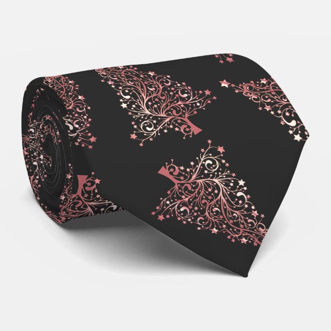 Elegant modern rose gold Christmas tree pattern Neck Tie (Rolled)