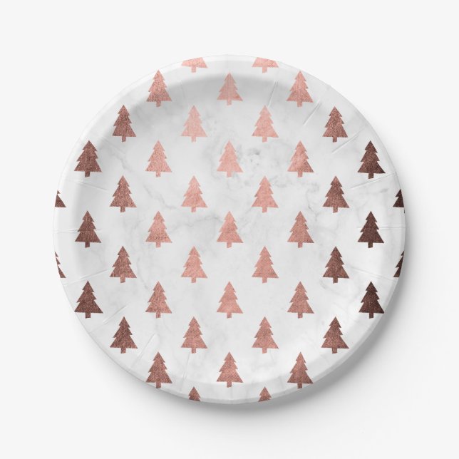 Elegant modern rose gold Christmas tree pattern Paper Plates (Front)