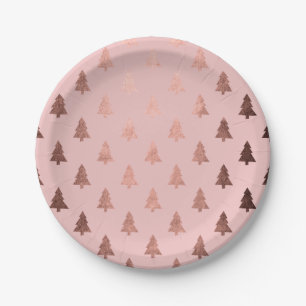 Elegant modern rose gold Christmas tree pattern Paper Plates