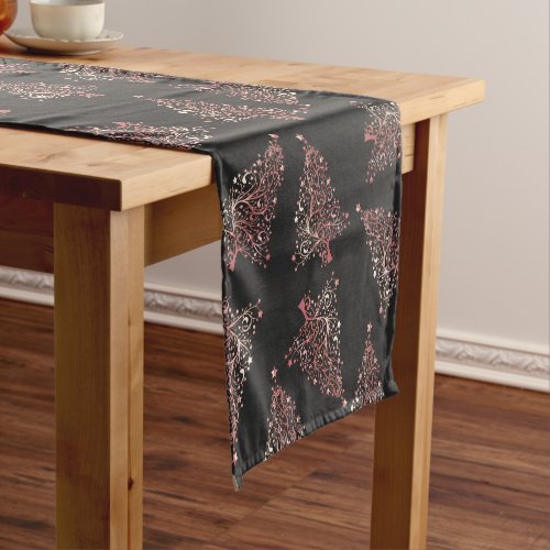 Elegant modern rose gold Christmas tree pattern Short Table Runner