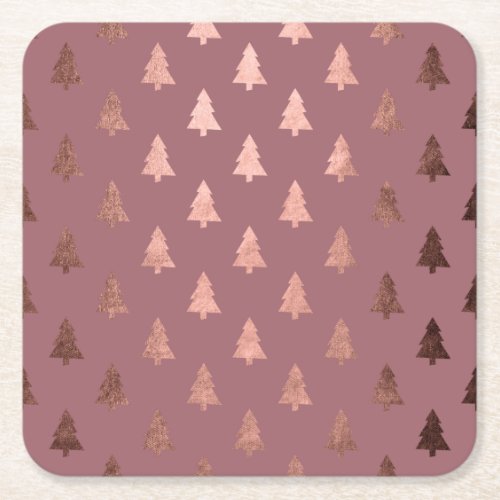 Elegant modern rose gold Christmas tree pattern Square Paper Coaster