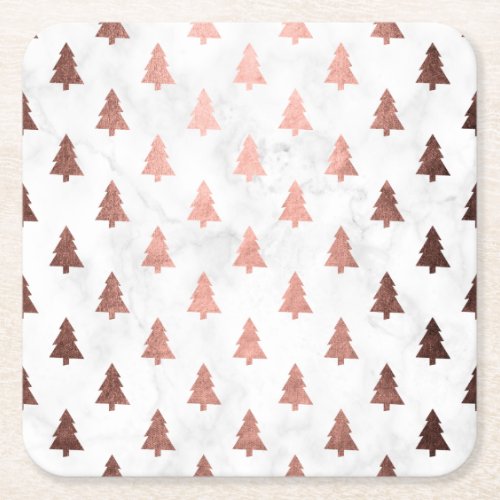 Elegant modern rose gold Christmas tree pattern Square Paper Coaster