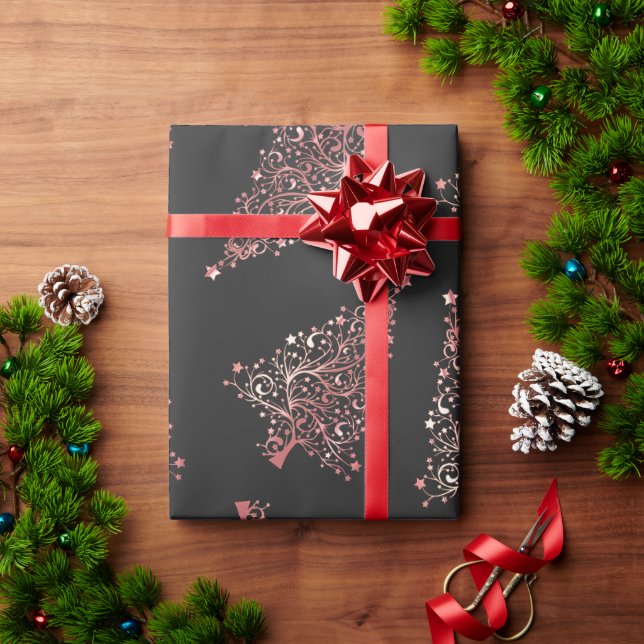 Elegant modern rose gold Christmas tree pattern Wrapping Paper (Holiday Gift)