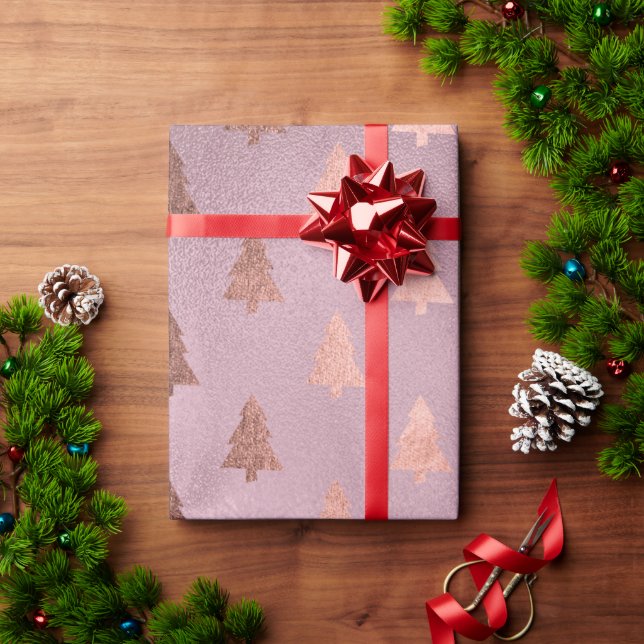 Elegant modern rose gold Christmas tree pattern Wrapping Paper (Holiday Gift)