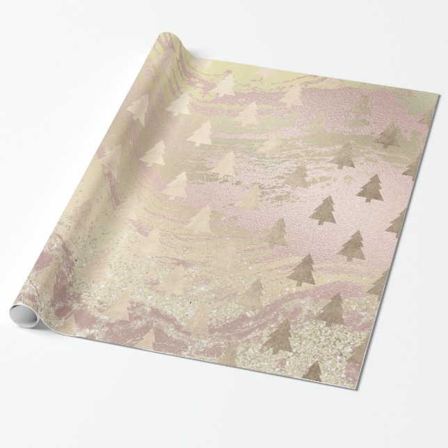 Elegant modern rose gold Christmas tree pattern Wrapping Paper (Unrolled)