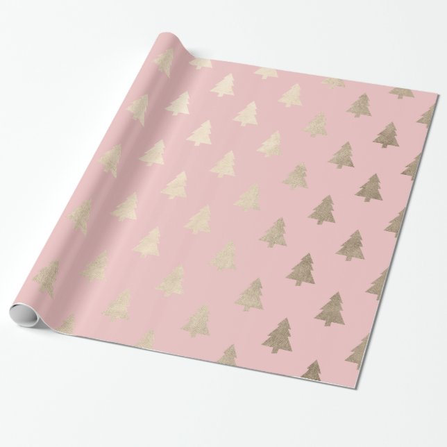 Elegant modern rose gold Christmas tree pattern Wrapping Paper (Unrolled)