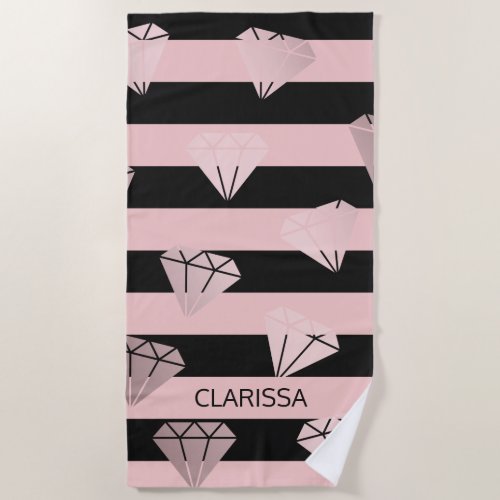 Elegant modern rose gold diamond stripe pattern beach towel