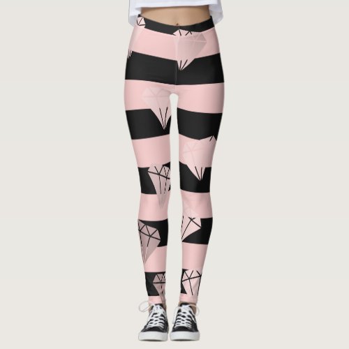 Elegant modern rose gold diamond stripe pattern leggings