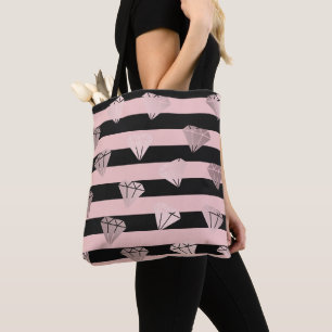 Elegant modern rose gold diamond stripe pattern tote bag