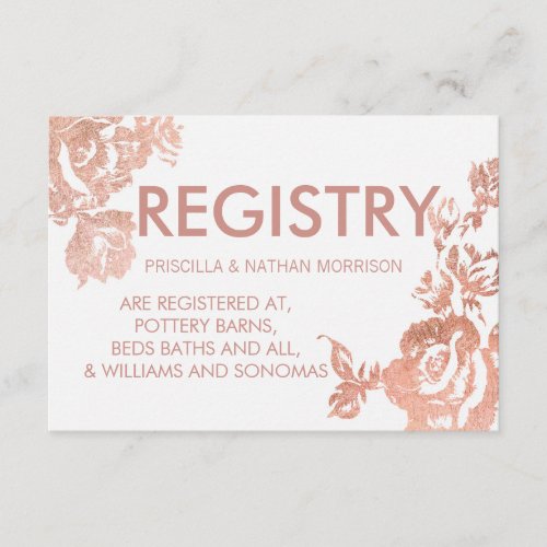 Elegant Modern Rose Gold Floral Gift Registry Enclosure Card