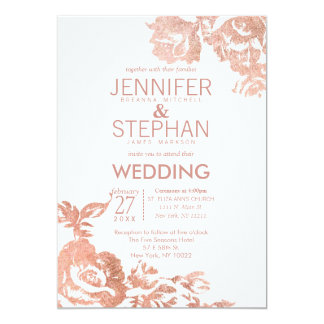 Elegant Modern Rose Gold Floral Wedding Invitation